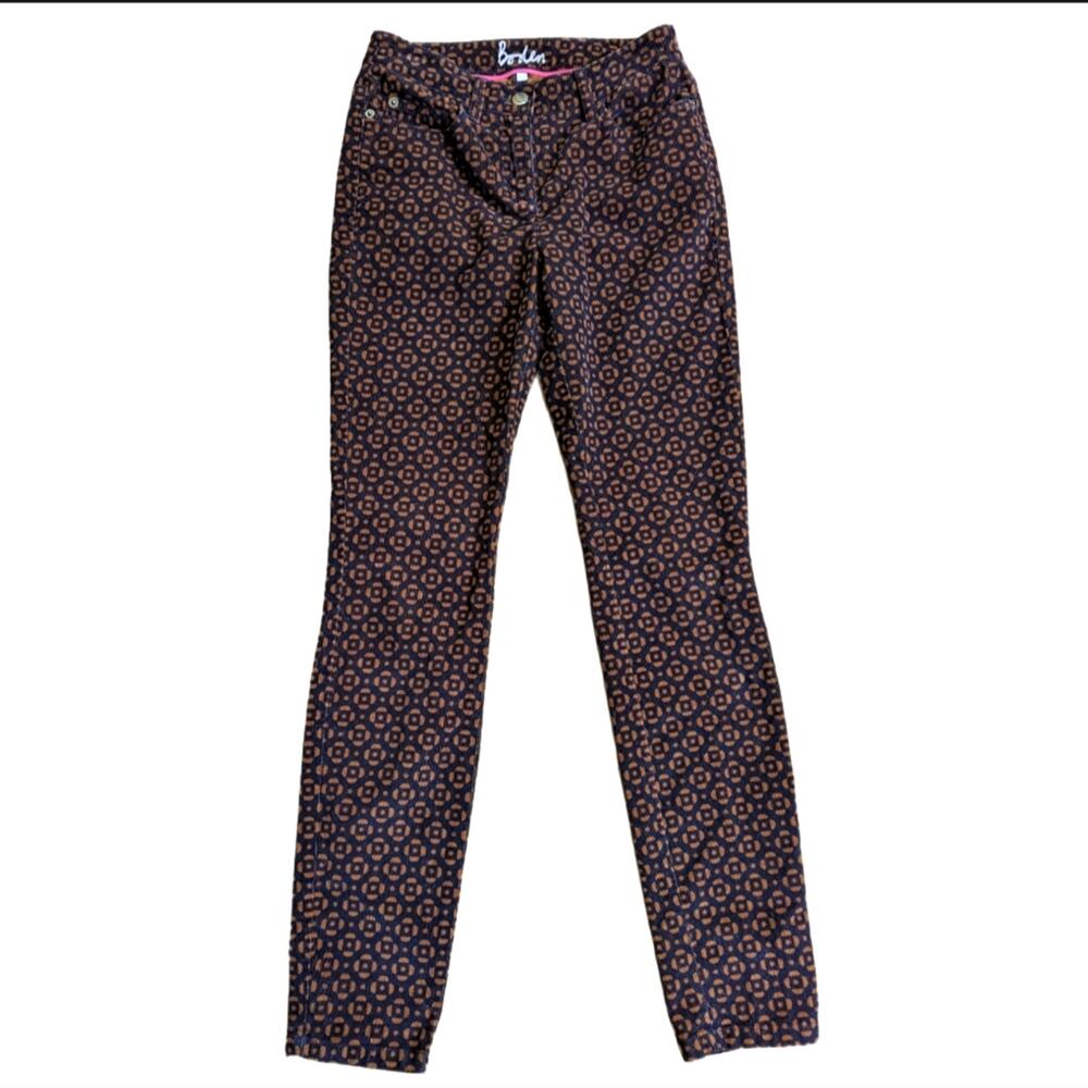 Boden Brown Black Geometric Modern Tile Corduroy Skinny Straight Ankle Pants
